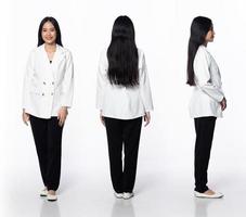 pieno lunghezza 30s 20s asiatico donna attività commerciale gestore, 360 davanti lato indietro posteriore foto