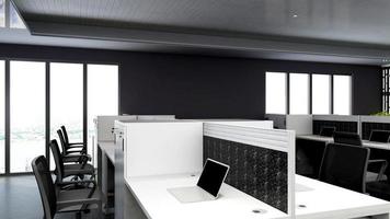 mockup minimalista moderno dell'area di lavoro dell'ufficio di rendering 3d foto