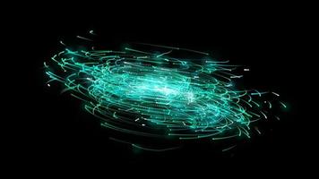 verde ruotare circolare particella nel nero spazio - grande dati tecnologia computer illustrazione grafico sfondo concetto foto