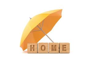 giallo ombrello proteggere casa per Casa assicurazione concetto foto