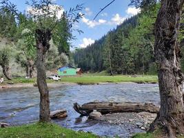 kashmir è il maggior parte bellissimo regione nel il mondo quale è famoso per suo verde valli, bellissimo alberi, alto montagne e fluente molle. foto