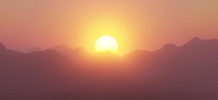 Alba e tramonto nel il montagne. illustrazione di un' bellissimo buio montagna paesaggio con nebbia. 3d resa. foto