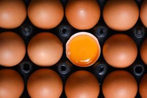 pollo uova a partire dal azienda agricola prodotti naturale nel scatola salutare mangiare concetto - fresco rotto uovo tuorlo foto