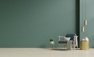 moderno interno di parete spazio con verde poltrona su vuoto buio verde camera.