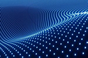 tecnologia astratto digitale dati sfondo. 3d illustrazione neon leggero connessione concetto blu onda di particelle foto