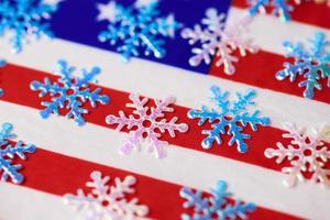 i fiocchi di neve su Stati Uniti d'America bandiera foto