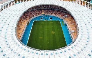 kiev, Ucraina luglio 30, 2019 aereo Visualizza di il olimpico stadio e kiev città. foto