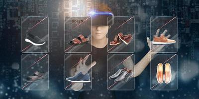 in linea shopping vr bicchieri uomini acquistare scarpe e vr cuffia metaverso vr occhiali 3d illustrazioni foto