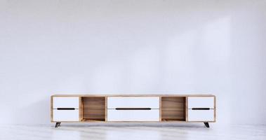 Cabinet in legno design giapponese sul soggiorno in stile zen parete vuota sfondo.3d rendering foto