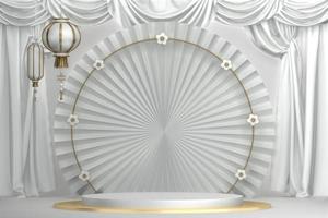 astratto podio minimo geometrico bianca e oro.3d interpretazione foto