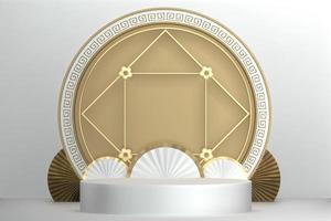 astratto podio minimo geometrico bianca e oro.3d interpretazione foto