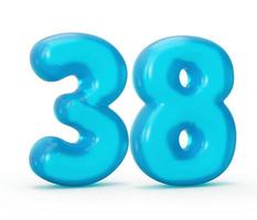 blu gelatina cifra 38 trenta otto isolato su bianca sfondo gelatina colorato alfabeti numeri per bambini 3d illustrazione foto