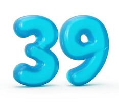 blu gelatina cifra 39 trenta nove isolato su bianca sfondo gelatina colorato alfabeti numeri per bambini 3d illustrazione foto