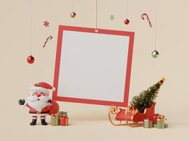 3d Natale illustrazione Santa Claus e slitta con vuoto foto telaio e Natale decorazione