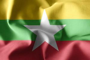 3d interpretazione agitando seta bandiera di Myanmar foto