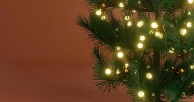 sfondo design con Natale a tema pino albero tronco e le foglie e Accessori, gratuito spazio su sinistra, 3d interpretazione e 4k dimensione foto