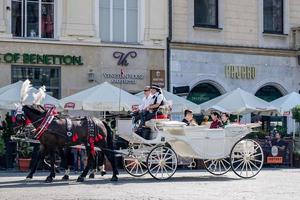 Cracovia, Polonia, 2014. carrozza e cavalli nel Cracovia foto