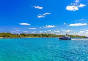 bellissimo tropicale naturale palma albero barca molo contoy isola Messico. foto