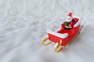 3d rendere Santa equitazione con renna slitta su neve sfondo foto