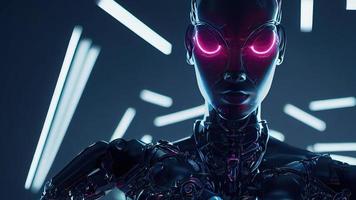 3d resa. robot. metallo e raggiante Linee. futuristico uomo. artificiale intelligenza. foto