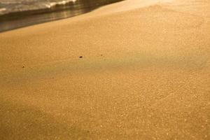 sfondo con d'oro sabbia su il costa di il isola di Creta. astratto superficie con sabbia e chiaro mare acqua per testo. foto