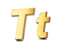 3d lettera t nel oro metallo su un' bianca isolato sfondo, capitale e piccolo lettera 3d illustrazione foto
