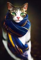un' gatto indossare un' sciarpa nel un autunno foresta. foto