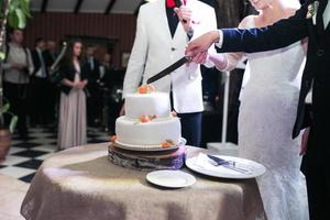 il sposa e sposo tagliare il nozze bellissimo torta foto