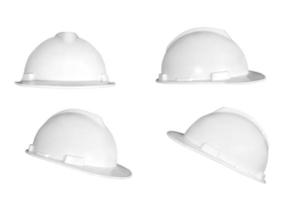 impostato bianca casco industriale sicurezza costruzione utensili isolato su un' bianca sfondo foto