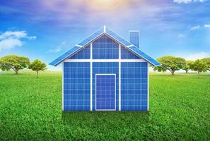 solare Casa sostenibile risorse ambientale temi verde energia concetto. 3d 3d illustrazione 3d interpretazione foto