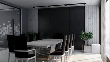 3d rendere ufficio design - moderno incontro camera modello con buio e elegante concetto foto