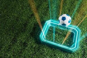 calcio palle oggetto, sport palla disegno, calcio elemento concetto, 3d illustrazione, astratto calcio tecnologia, 3d realistico rendere, verde erba campo , in linea sport abitare, casinò sport attività commerciale foto