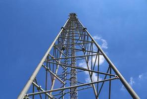 elettrico antenna e comunicazione trasmettitore Torre nel un' settentrionale europeo paesaggio contro un' blu cielo foto