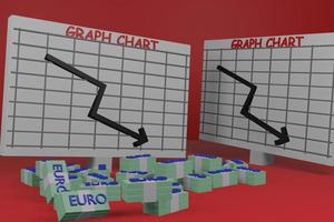 Euro crisi cadente, Euro cadente, 3d illustrazione, moderno colore, minimalista design. foto