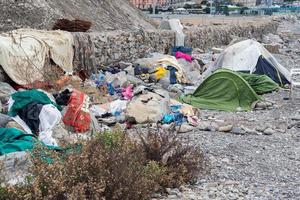 migrante tenda nel Genova, Italia foto