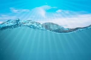 le onde del mare blu hanno smesso di fumare con bolle separate su uno sfondo bianco. angoli popolari, concetti naturali foto