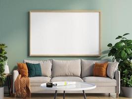 mock up poster frame in interni moderni sfondo soggiorno scandinavo rendering 3d foto