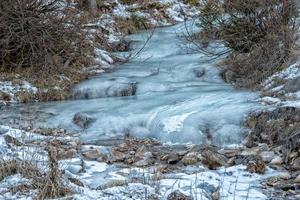 congelato torrente piccolo cascata nel inverno tempo foto