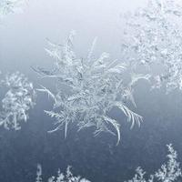 fiocco di neve vicino su su finestra bicchiere nel inverno foto