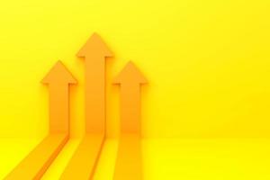 giallo frecce crescente su il parete, crescita grafico o grafico investimento - in forte espansione economico crescita rottura disco foto