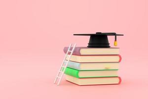 di formazione scolastica con un' scala riposo contro un' mucchio di libri con un' la laurea berretto su superiore foto
