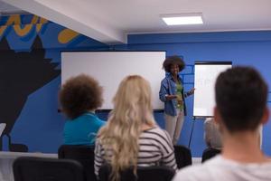 nero donna altoparlante seminario aziendale attività commerciale incontro concetto foto