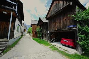 vecchio Vintage ▾ case al di sopra di austriaco Alpi nel Hallstatt, salzkammergut, Austria. foto