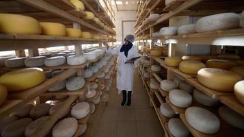 attività commerciale donna squadra nel Locale formaggio produzione azienda foto