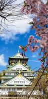 paesaggio foto di osaka castello nel molla, dove Là siamo ancora alcuni ciliegia fiori ancora nel fioritura.