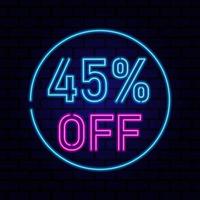 45 per cento vendita raggiante neon lampada cartello. illustrazione. foto