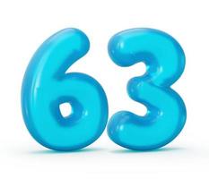 blu gelatina cifra 63 sessanta tre isolato su bianca sfondo gelatina colorato alfabeti numeri per bambini 3d illustrazione foto