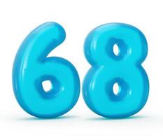 blu gelatina cifra 68 sessanta otto isolato su bianca sfondo gelatina colorato alfabeti numeri per bambini 3d illustrazione foto