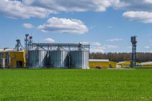 agro silos elevatore per granaio su impianto di produzione agro-lavorazione per la lavorazione, essiccazione, pulizia e stoccaggio di prodotti agricoli, farina, cereali e grano. foto