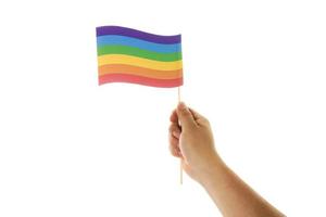 mano con bandiera gay lgbt colori foto